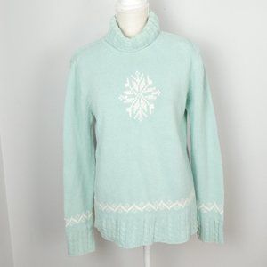 Vintage Y2K Northern Reflections Light Blue Turtleneck w/ White Snowflake Large